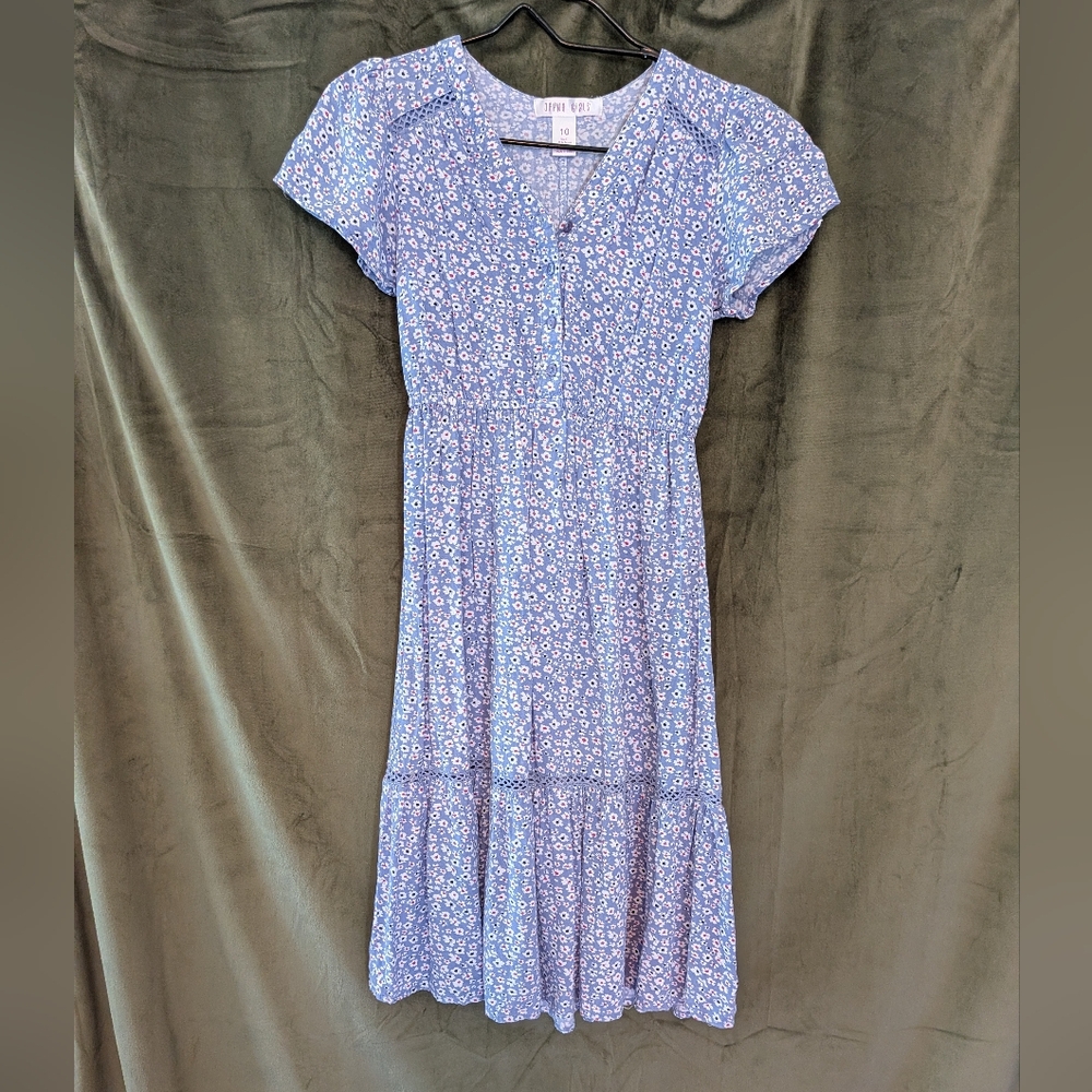 Casual Kids Blue Floral Ruffle-Hem Dress